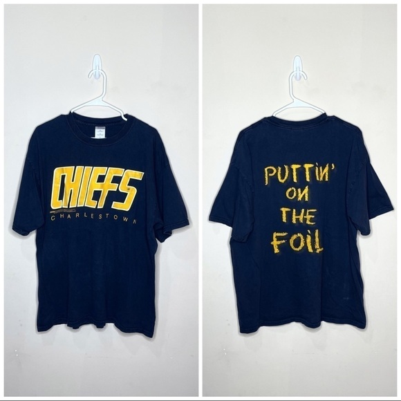 CHIEFS Charleston Slap Shot Film Vintage 90s/00 T Shirt Doublesided - Picture 1 of 7